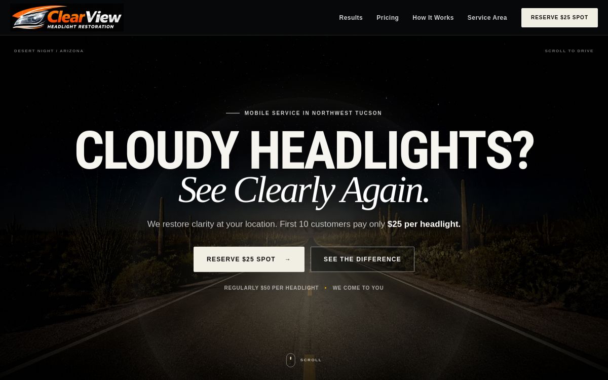 Clear View Headlight Restoration website designed by Rank & Reach